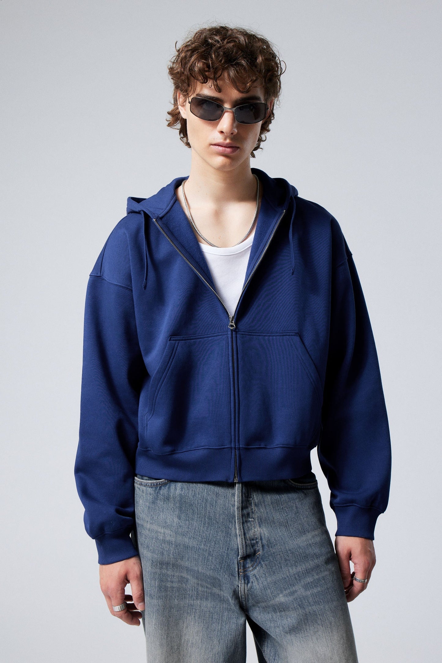 Navy New Fashion Zipper HOODIE