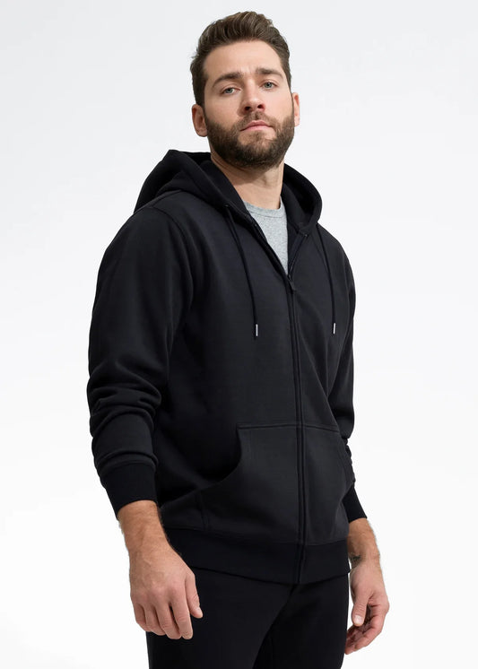 BLACK HIGH-FLEECE ZIP HOODIE