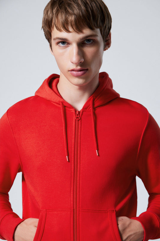 Bright Red Fleeced Hoodie